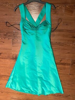Vintage Calvin Klein Emerald Green Satin Strapless Gown